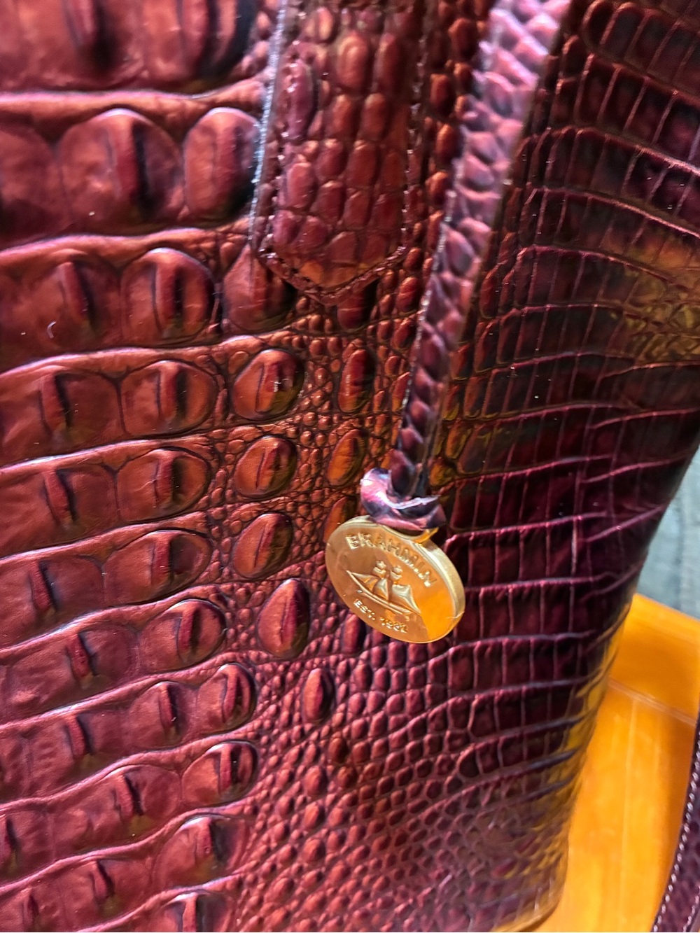 Duxbury Structured Croc-Embossed Top-Handle Bag in Deep Burgundy - Picture 3 of 5